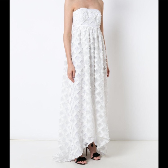 🍃🌹Zac Posen 'Lila' White Frayed Crosshatch  Gown - Picture 5 of 5
